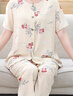 古今（GUJIN）送媽媽中老年睡衣女夏季棉綢短袖長(cháng)褲薄款涼感大碼寬松外穿家居服 曬單實(shí)拍圖