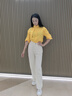 美麗衣櫥（BEAUTIFUL WARDROBE）米白色純棉牛仔褲女秋季高腰遮肉顯瘦直筒闊腿褲女寬松休閑長(zhǎng)褲女 曬單實(shí)拍圖
