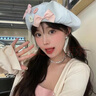 許菇?jīng)鰰r尚百搭貝雷帽女可愛個性蝴蝶結(jié)畫家帽復(fù)古顯臉小街拍凹造型帽子 粉色 均碼（55-59cm） 曬單實拍圖
