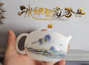 茇舍窯冰種素燒玉瓷茶具中式整套高檔送禮品輕奢茶壺陶瓷茶杯功夫泡茶 千里江山蓋碗+西施壺套組12頭 曬單實(shí)拍圖