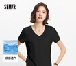 森馬（Semir）短袖t恤女涼感抗菌正肩修身2025夏顯瘦V領(lǐng)白色打底衫109325100002 曬單實拍圖