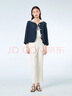 OVV2023春夏新款女裝精致圓領(lǐng)七分袖桑蠶絲短款休閑夾克外套 藏青（凈色）25 M 曬單實(shí)拍圖
