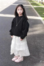 WVD女童連帽運動衫春秋2025新款洋派兒童春裝超好看衣服女大童黑色上 黑色厚棉T 黑色厚棉T 120 CM身高110- 曬單實拍圖