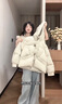鹿依檸羽絨棉服女冬季2025新款韓系時(shí)尚減齡甜美小個(gè)子短款棉襖加厚棉衣 米白色 M 曬單實(shí)拍圖