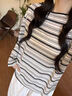 韓系穿搭條紋早秋長(cháng)袖t恤女春秋季薄款寬松慵懶風(fēng)防曬罩衫上衣服 圖片色 XL 曬單實(shí)拍圖