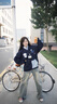 棉致美式慵懶chic格紋拼接假兩件連帽衛衣女秋冬新款潮流寬松韓系外套 411藏青色【高品質(zhì)】 M 100-120斤 曬單實(shí)拍圖