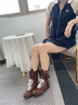 星期六（St&Sat）品牌高幫馬丁靴女2025新款秋季中筒德訓(xùn)靴復(fù)古百搭內(nèi)增高拳擊靴子 棕色 單層 SSD3116E2F 37 曬單實(shí)拍圖