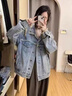 法舒琳美式復古破洞毛邊牛仔外套女春秋新款寬松休閑百搭工裝長(cháng)袖夾克潮 圖片色 L 建議125-140斤 曬單實(shí)拍圖