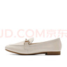 百麗七夕禮物時尚休閑豆豆女真皮商場百搭單鞋A7H1DAA4 米白 37 曬單實(shí)拍圖