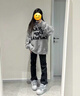 VEOX毛衣女針織衫女2025新款韓版寬松毛茸茸字母學(xué)生秋冬慵懶高街情侶 灰色 M 曬單實(shí)拍圖