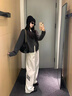 燦圖cleanfit條紋運動(dòng)休閑褲男秋季直筒垂感美式三條杠潮牌高街衛褲子白灰色XL 曬單實(shí)拍圖