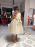 羅蒙兒童女公主裙高端晚禮服小女孩主持人鋼琴演出服 短款香檳色 130 曬單實(shí)拍圖
