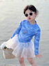 Dudant國際品牌女童連體泳衣洋氣游泳衣夏裝2025新款小女孩長袖防曬泳裝 藍(lán)色送泳帽 100 cm 曬單實(shí)拍圖