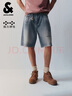 杰克·瓊斯（JACK&JONES）男裝夏季潮酷高街磨破水洗貓須logo皮標休閑牛仔褲短褲225243020 E39中藍牛仔 M (175) 曬單實(shí)拍圖