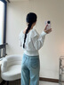 森馬（Semir）長袖襯衫女短款白色繡花浪漫秋2025新款荷葉邊一字肩襯衣溫柔 本白10101 S 曬單實拍圖
