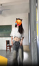 魯雅爾美式vibe大碼做舊水洗牛仔褲女秋季復(fù)古高腰直筒寬松闊腿垂感褲子 藍(lán)色 L 曬單實拍圖