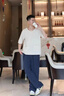 KOOSHI奢品男士夏薄款休閑褲子直筒寬松運動(dòng)褲新款棉麻透氣男褲闊腿亞麻 藏青色 L (115-130)斤 曬單實(shí)拍圖