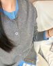 妃奧絨格雷系假兩件針織毛衣外套女2025秋冬新款深灰色精仿羊毛衫上衣 灰藍色 M 曬單實(shí)拍圖