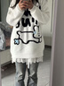 VEOX毛衣女針織衫女2025新款美式復古提花圓領(lǐng)秋冬季寬松休閑軟糯 白色-兔子款-毛衣 M 建議體重90-100 長(cháng)度65 曬單實(shí)拍圖