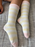 成長寄新生嬰兒襪子春秋純棉無骨襪女寶寶中筒襪抑菌條紋卷邊松口不勒腿 紫色+黃色+粉色 3-5歲 L碼（建議腳長14-16cm） 曬單實(shí)拍圖