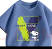 史努比（SNOOPY）童裝兒童短袖套裝男女童純棉t恤防蚊褲 靛藍字母+灰色皇冠  150 曬單實(shí)拍圖