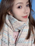 SCOTT GOOSE粉色格子圍巾女款2025新款秋冬季保暖毛線(xiàn)針織圍脖感外搭披肩 米粉色 曬單實(shí)拍圖