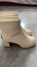 卓詩(shī)尼高跟短靴女2025年冬季新款春秋單靴子時(shí)尚瘦瘦靴方頭加絨粗跟女靴 米白色-絨里 37 曬單實(shí)拍圖
