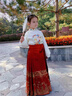 迪士尼（Disney）馬面裙女童秋款套裝國風(fēng)上衣兒童新中式紅色古裝漢服大童冬 寶寶絨上衣+織金馬面裙 110 曬單實(shí)拍圖