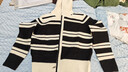 三彩【抗靜電針織】2025冬季新款短款拉鏈開(kāi)衫大翻領(lǐng)條紋針織衫M 黑白條紋 L 165/88A 曬單實(shí)拍圖