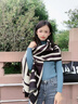 MITHAOL KUSC高檔含羊毛桑蠶絲圍巾女2024秋冬披肩百搭圍脖生日元旦禮物送女友 字母黑白 高檔禮盒裝 曬單實(shí)拍圖