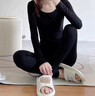 莫代爾季保暖內(nèi)衣女士秋衣無痕內(nèi)穿棉毛衫薄款緊身打底衫上衣套裝 性感黑+迷霧紫【2件裝】 L 【適合100-115斤】 曬單實拍圖