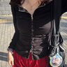 UR2025秋季新款女潮流木耳邊褶皺連帽修身短款外套UWJ150099 正黑 S 曬單實(shí)拍圖