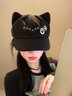 趣木也卡通貓耳朵棒球帽可愛(ài)甜妹明日香帽子刺繡二次元Y2K鴨舌帽顯臉小 貓耳棒球帽黑色 曬單實(shí)拍圖