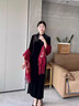 恒源祥羊毛圍巾女中國風(fēng)紅披肩女士婚紗幸福婆婆旗袍婚宴母親風(fēng)秋冬外袍 酒紅色 曬單實(shí)拍圖
