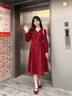 熙世界（sllsky）浪漫復(fù)古連衣裙女秋冬公主裙法式赫本生日禮裙子高級(jí)感本命年女裝 復(fù)古紅 L 曬單實(shí)拍圖
