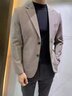 皮爾卡丹（pierre cardin）2025春秋男士西服外套韓版潮流休閑長(cháng)款修身痞帥格子毛呢西裝 卡其色 2XL 建議 150-170斤 曬單實(shí)拍圖