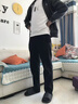 皮爾卡丹（pierre cardin）高端休閑褲男士秋冬季2025新款寬松直筒加絨加厚爸爸裝彈力長(cháng)褲子 藏青色 【春秋厚款】 XL 【建議130-150斤】 曬單實(shí)拍圖