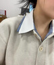 妃奧絨假兩件襯衫領(lǐng)針織開(kāi)衫毛衣女2025年早秋季穿搭收腰外套顯瘦上衣 米杏色 M 曬單實(shí)拍圖