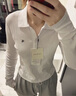 Calvin KleinJeans25秋季新款女士休閑通勤ck刺繡羅紋彈力純色長(cháng)袖T恤POLO衫 曬單實(shí)拍圖