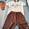 MQD童裝夏裝男大童翻領(lǐng)套裝 咖啡 160 曬單實(shí)拍圖