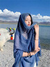 桑咻蕾絲圍巾女韓系氛圍感百搭旅拍純色長(cháng)款初秋時(shí)尚復古文藝顯白披肩湖藍色 200*100cm 曬單實(shí)拍圖