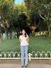 美麗衣櫥時(shí)尚毛邊百搭微喇牛仔褲女款秋季高腰修身小個(gè)子九分喇叭褲子女 曬單實(shí)拍圖