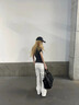 AAISUP美式高街微喇休閑褲女2025年春秋新款設計感小眾多口袋修身工裝褲 黑色 L 曬單實(shí)拍圖