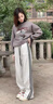 燦圖美式潮流三條杠運動(dòng)褲女春秋季小個(gè)子高腰運動(dòng)寬松闊腿休閑衛褲 白灰色 L 曬單實(shí)拍圖
