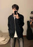 君茵立領(lǐng)毛衣男款秋季高級感純色內搭針織衫cleanfit情侶開(kāi)衫外套男女 黑色 XL 曬單實(shí)拍圖