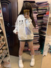 可愛(ài)貓咪刺繡假兩件連帽衛衣女春秋薄款小眾設計感寬松慵懶風(fēng)外套 白色 S (1) 曬單實(shí)拍圖