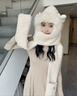 唐獅;TONLION冬天小鹿角毛茸茸保暖護耳三件套雙層加厚連帽圍巾手套一體帽子女 米色 曬單實(shí)拍圖