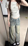 衣品元豎條紋牛仔褲女復古做舊2025秋季設計感高腰顯瘦直筒拖地闊腿長(cháng)褲 條紋藍 M （90-100斤） 曬單實(shí)拍圖