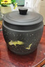 云南建水紫陶刻填彩填茶葉罐醒茶罐存茶罐家用手工普洱小號散茶罐 豐收罐 一對【松形鶴骨】 曬單實(shí)拍圖