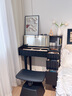 賀冠復古風(fēng)床頭梳妝臺一體柜家用極簡(jiǎn)黑色電腦桌全實(shí)木化妝桌二合一 100cm丨LED茶玻臺面丨升降凳套裝 抽屜在右-鏡面蓋上秒變書(shū)桌 曬單實(shí)拍圖